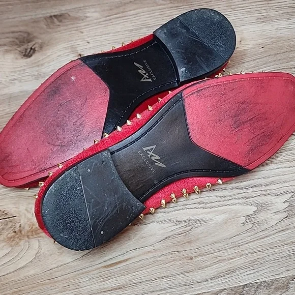 After Midnight Mens Harvie AM Exclusive Smoker Red Velvet Gold Spike Studs Shoes - Picture 7 of 11